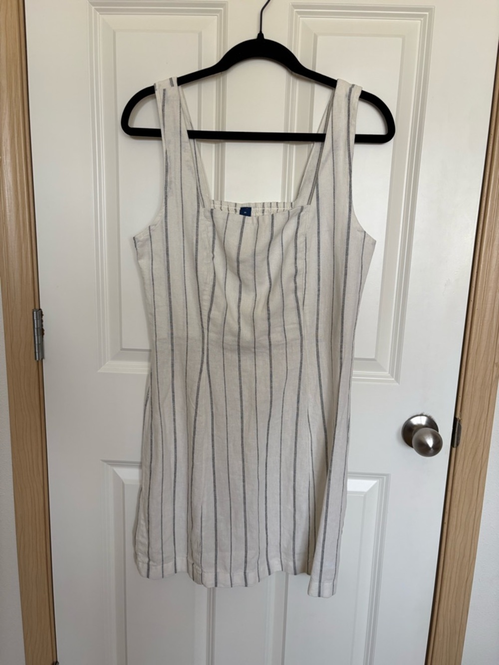 Old Navy White Mini Dress with Black Pinstripes